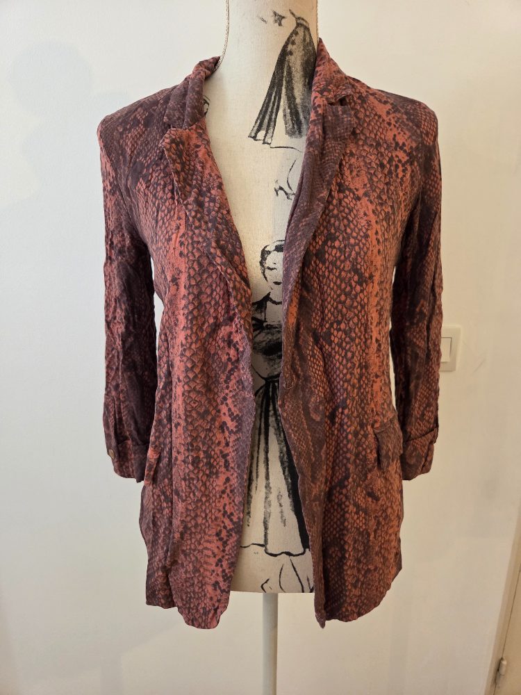 Pimkie 🌟 Cardigan / Veste motif python - Taille 34 (XS) Femme - Bordeaux et rouille 🌟