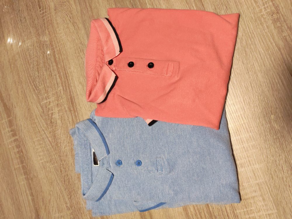 Primark Lot 2 polos corail et bleu ciel avec col contrasté