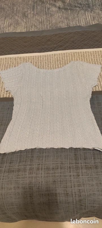 Sans marque Pull blanc côtelé manches courtes