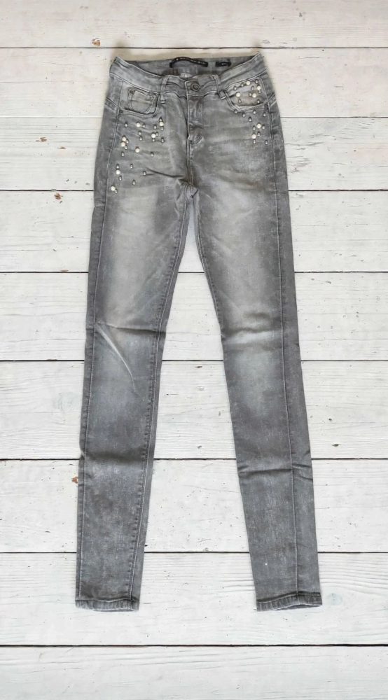 Indy Jean slim gris avec perles et strass – Taille 158/164 (14 ans)