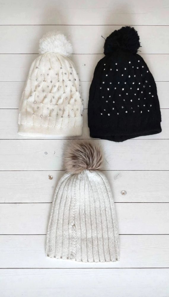 Sans marque Lot de 3 bonnets d'hiver chauds à pompons en Taille Unique, parfaits pour femme