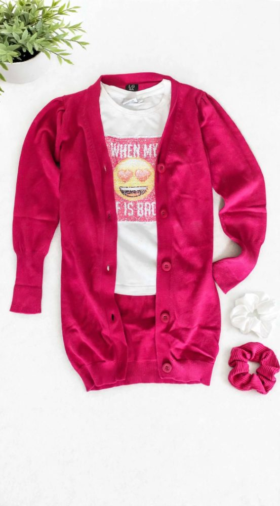 Sans marque 🦄 Look Fille 6 ans : Ensemble Gilet Fuchsia & T-shirt Sequins Réversibles