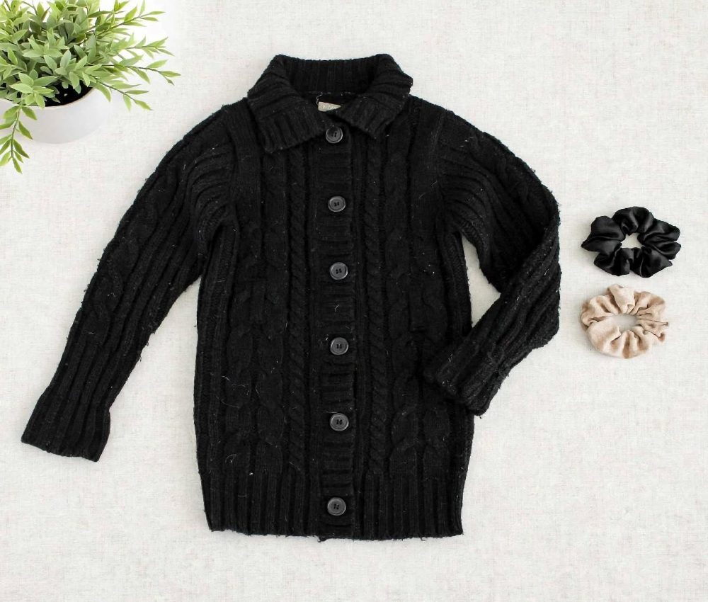 In Extenso Cardigan noir côtelé avec col enfants filles 6 ans