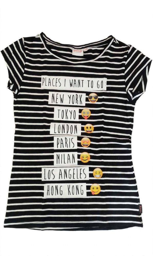 Emoji T-shirt Emoji rayé noir blanc Places I Want to Go