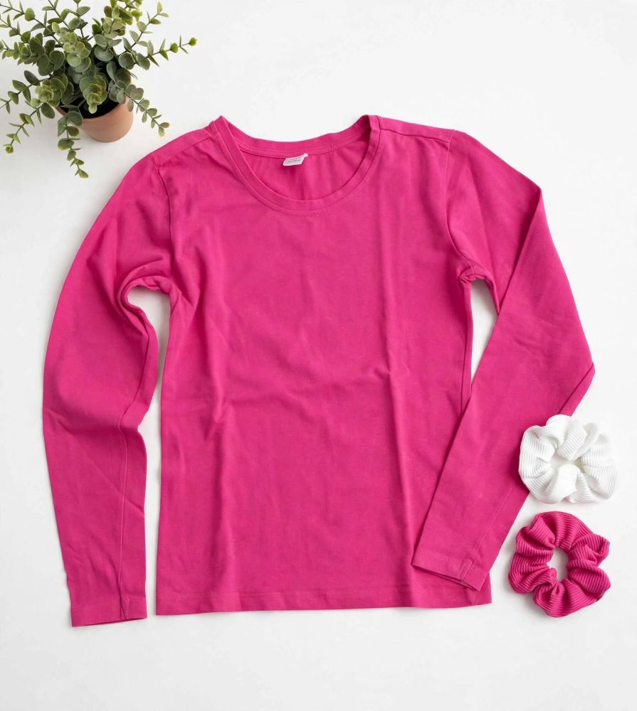 Sans marque T-shirt manches longues rose fuchsia 134/140
