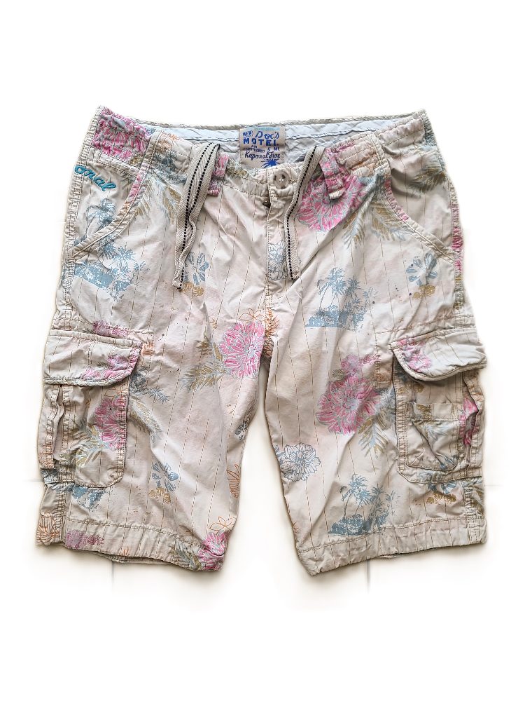 Kaporal Bermuda Cargo vintage Kaporal 5 – Modèle M8 Salvador Écru & Fleurs – Taille 42 (