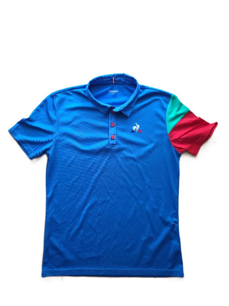 Le Coq Sportif Polo Le Coq Sportif bleu royal manche asymétrique tricolore taille M