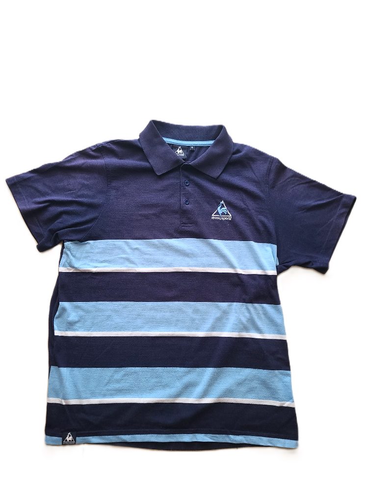 Le Coq Sportif Polo Le Coq Sportif bleu marine & bleu ciel à rayures - Taille XL