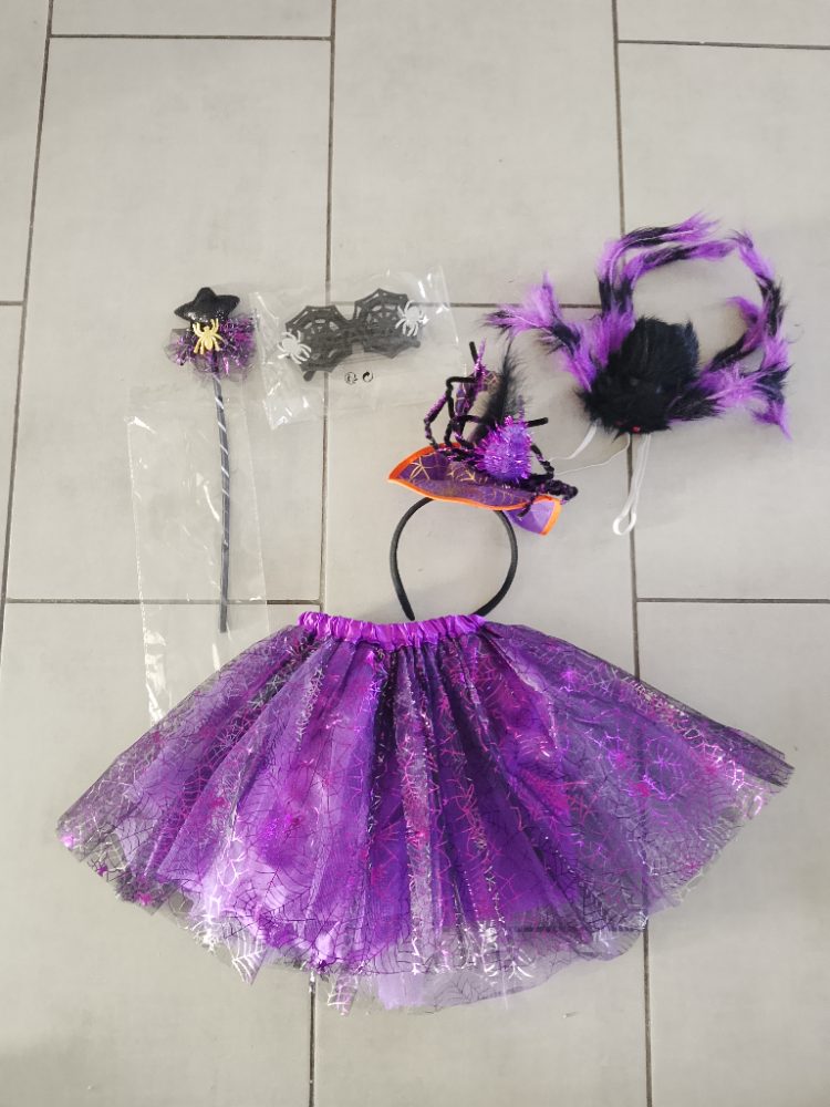 Sans marque Ensemble déguisement Halloween enfant violet et noir