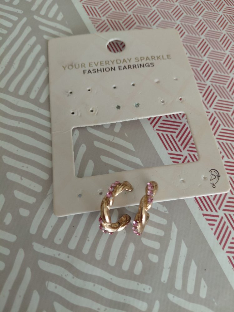 Sans marque Boucles d'oreilles créoles dorées strass rose en or