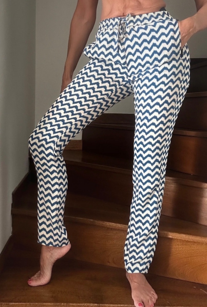 Scotch R'belle Pantalon fluide bleu & écru motif zigzag – Taille S – Esprit vacances