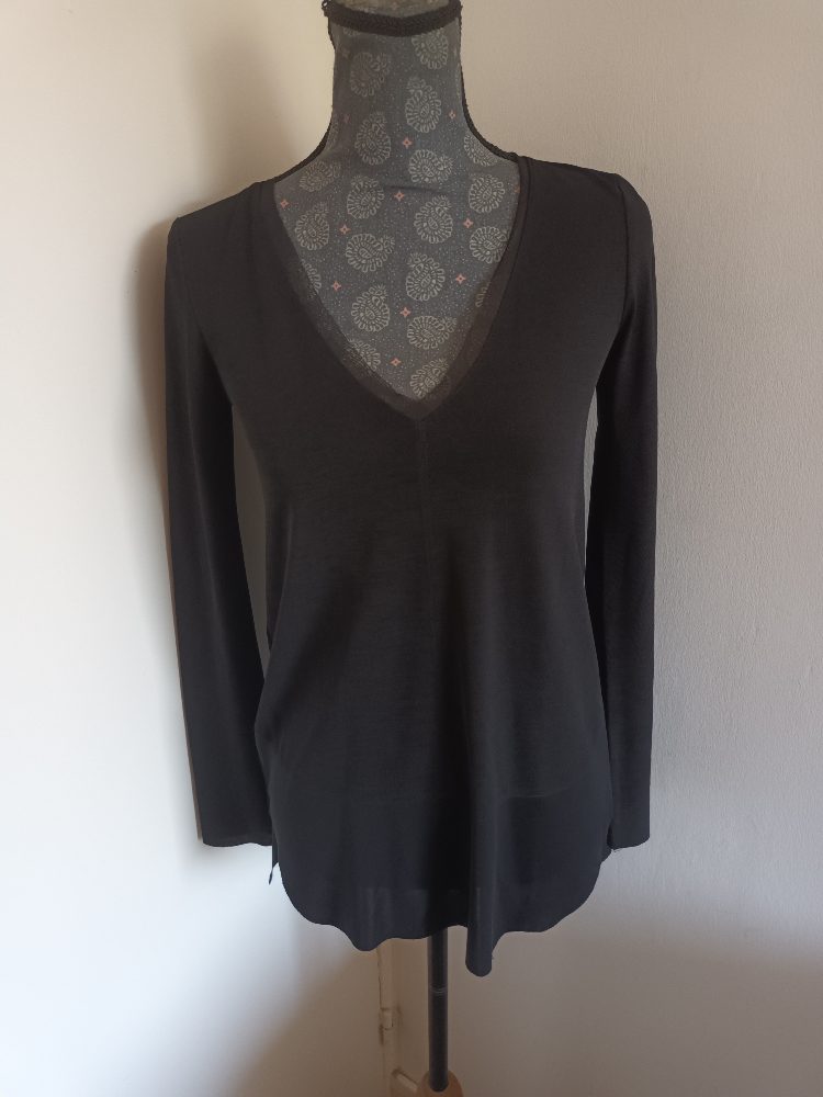 Zara Blouse fluide à manches longues - Noir avec transparence - Zara W&B - Taille S
