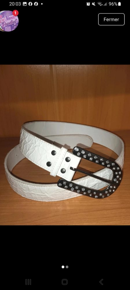 Sans marque Ceinture Blanche style Y2K Texture Froissée - Boucle Strass Noire - T. 100cm
