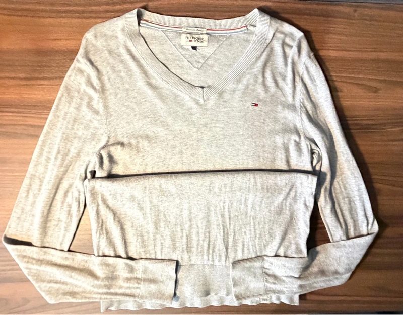 Tommy Hilfiger Pull col V Hilfiger Denim Hilfiger Hilfiger M gris chiné 100% coton
