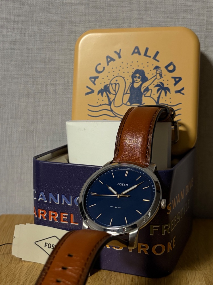 Fossil Montre Fossil bracelet cuir marron cadran bleu