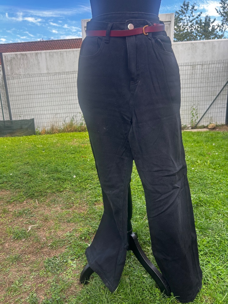 DAZY Pantalon noir DXY taille haute avec ceinture